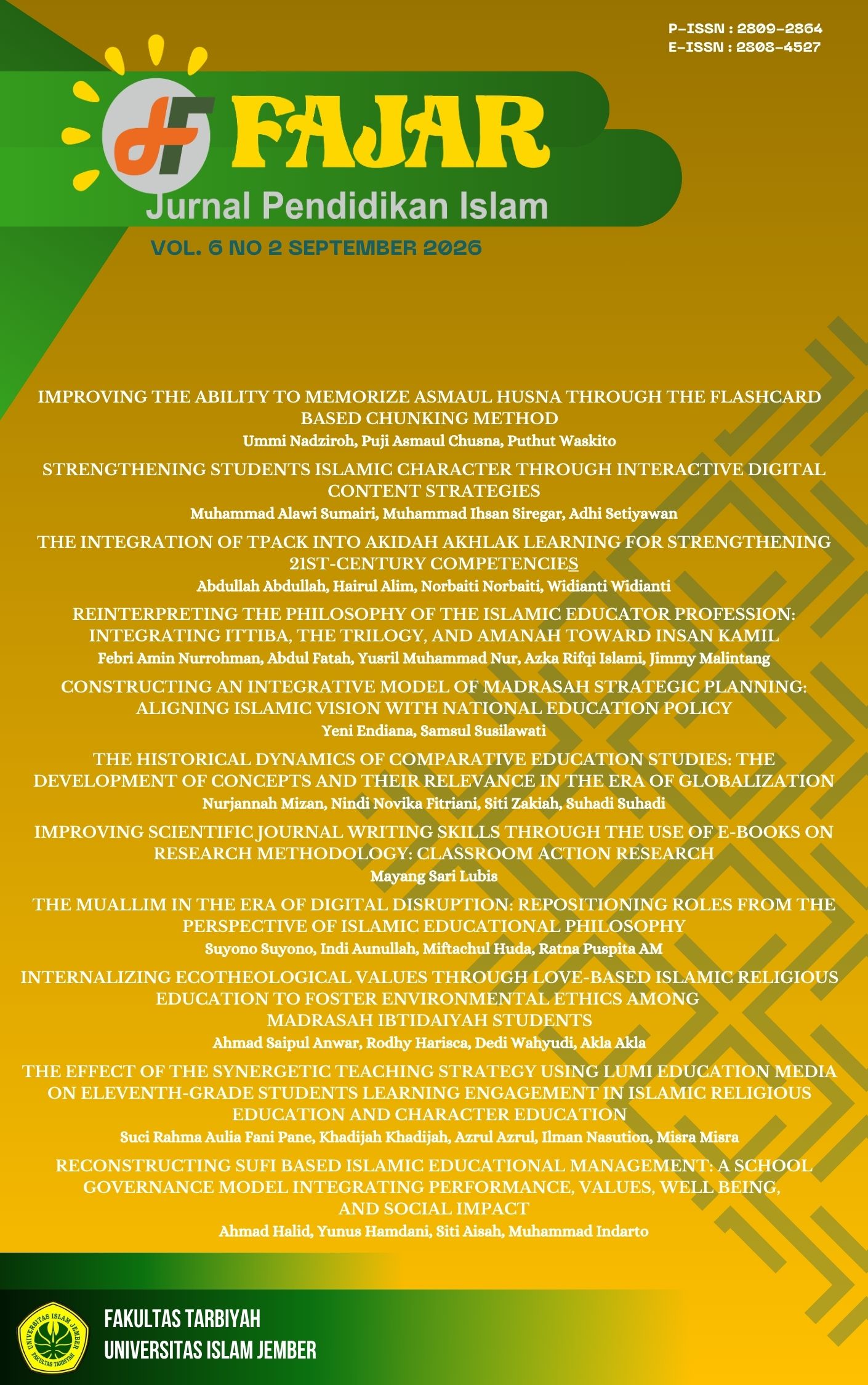 					View Vol. 6 No. 2 (2026): FAJAR Jurnal Pendidikan Islam (September)
				